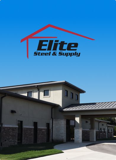 Elite Steel & Supply logo over Trinity Church Background.