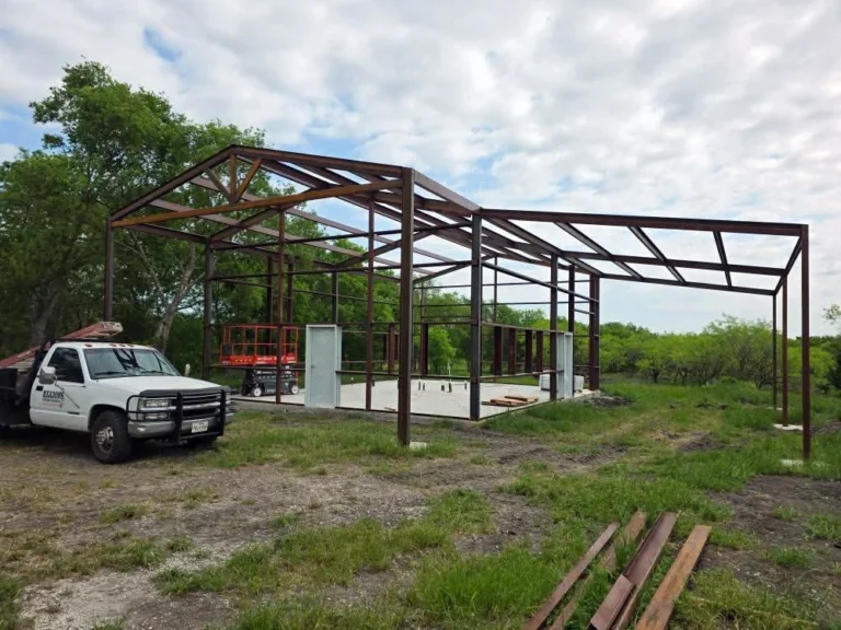 Welded Beams for a Red Barndominium in Groesbeck, TX.